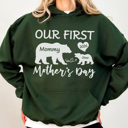Our First Mother's Day Bear Sweatshirt - Hoodie, Personalized Mommy Bear Gift, Custom Name Sweat