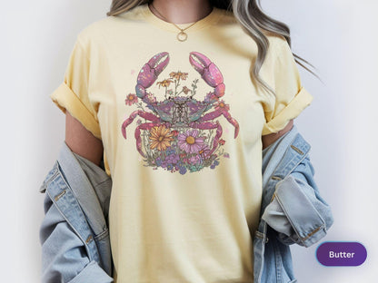 Boho Crab Shirt, Beach Summer Tee, Coastal Aesthetic Sweatshirt, Ocean Lover Shirt