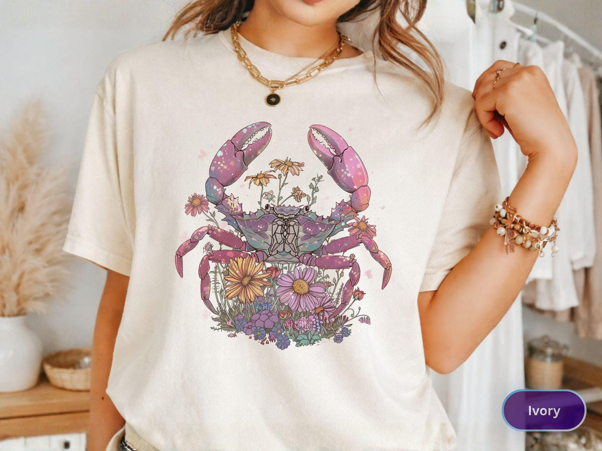 Boho Crab Shirt, Beach Summer Tee, Coastal Aesthetic Sweatshirt, Ocean Lover Shirt