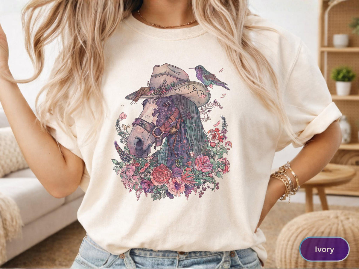 Boho Horse Shirt, Western Cowgirl Tee, Rodeo Sweatshirt, Country Girl Gift Shirt