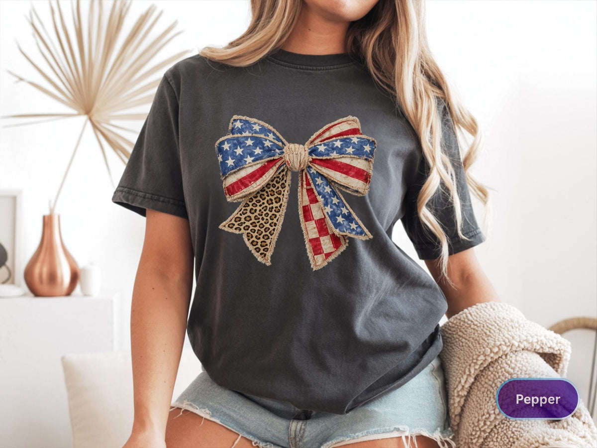 USA Bow Shirt, Patriotic Tee, 4th of July Sweatshirt, Coquette America Shirt