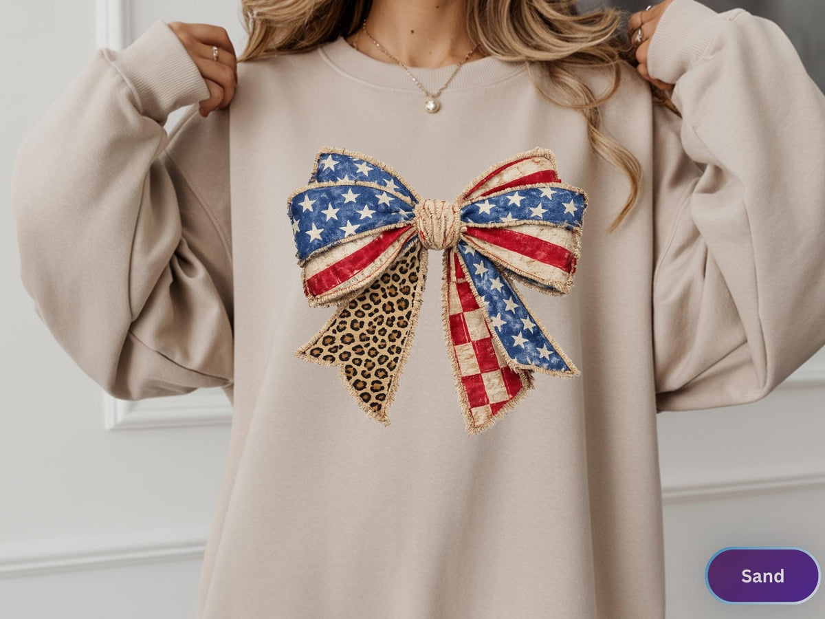 USA Bow Shirt, Patriotic Tee, 4th of July Sweatshirt, Coquette America Shirt
