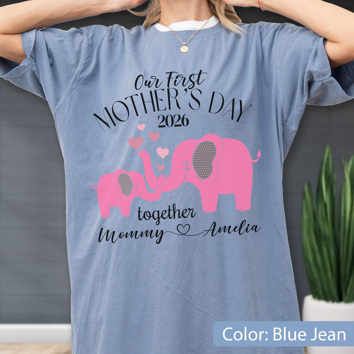 Comfort Colors® Our First Mother's Day Elephant Shirt, Personalized Mommy Baby Gift, Custom Name Tee, Mommy And Baby Matching Mom T-Shirt
