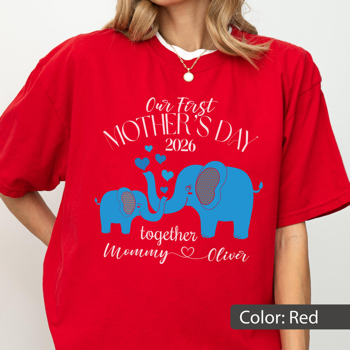 Comfort Colors® Our First Mother's Day Elephant Shirt, Personalized Mommy Baby Gift, Custom Name Tee, Mommy And Baby Matching Mom T-Shirt