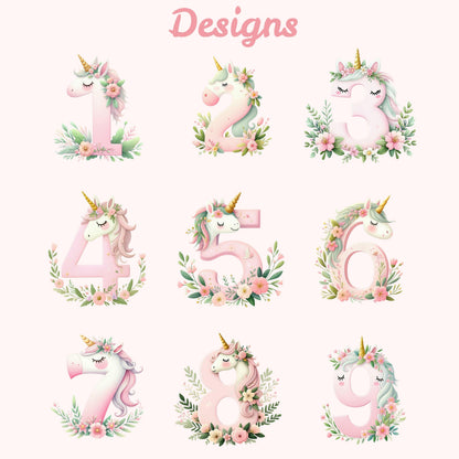 Unicorn Birthday Shirt, Girls Birthday Tee, Magical Party T-shirt, Cute Unicorn Birthday Baby tee, Floral Numbers