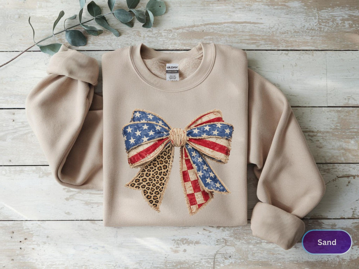 USA Bow Shirt, Patriotic Tee, 4th of July Sweatshirt, Coquette America Shirt