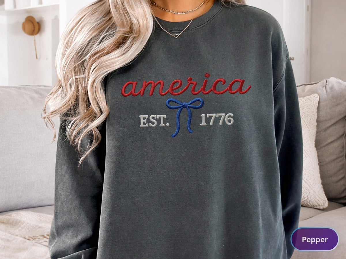 America 1776 Embroidery Shirt, USA Anniversary Sweatshirt, Patriotic Embroidered Tee, America Celebration Shirt