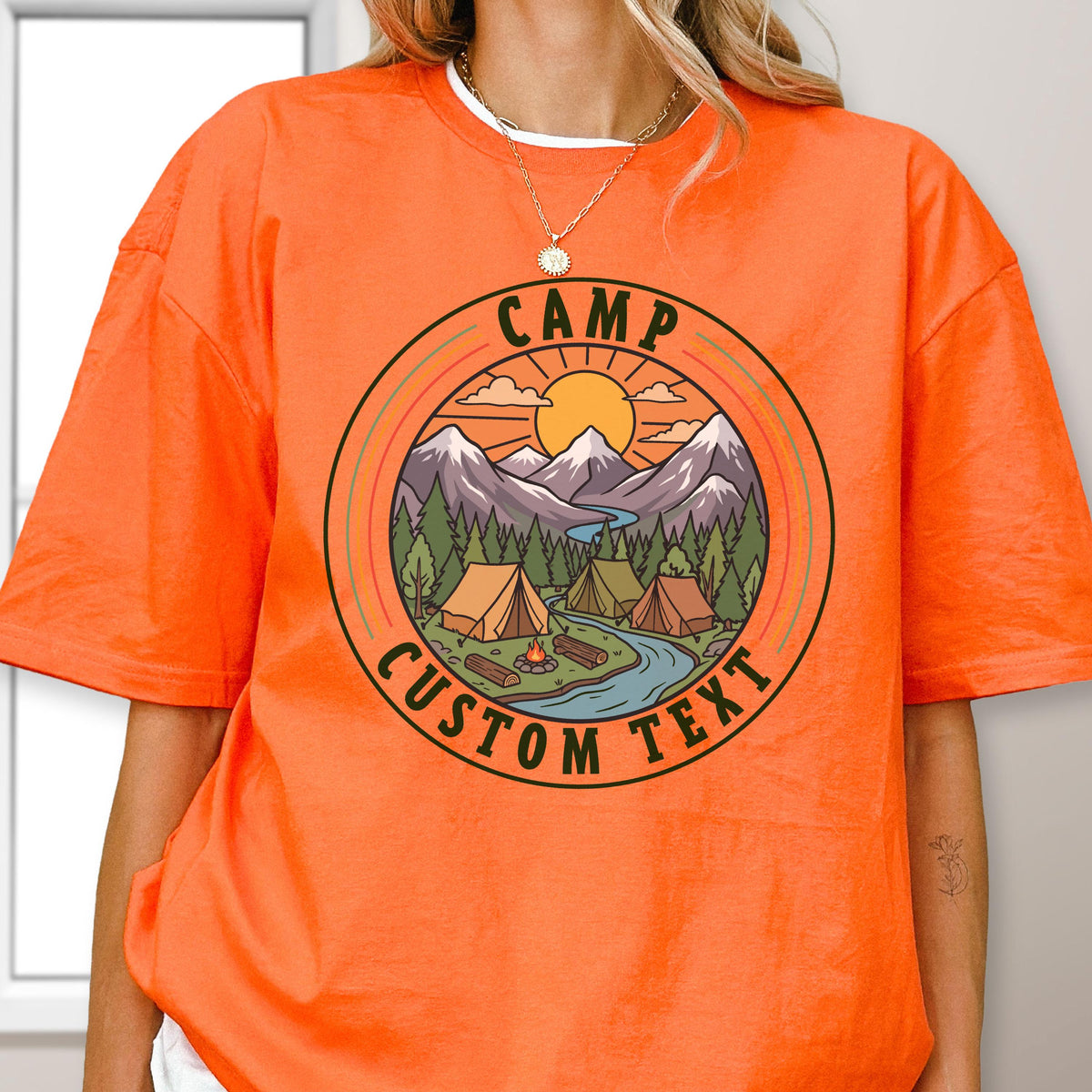 Camp Custom Text Shirt, Family Camping T-Shirt, Nature Lover Tee, Mountain Sunset Shirt, Camping Trip Gift, Outdoor Lover Tee, Vacation Tees