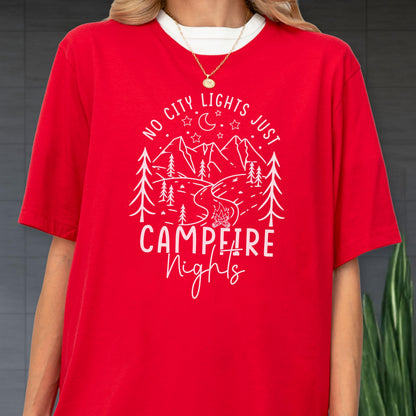 Campfire Nights Shirt, No City Lights Just Stars Tee, Camping Bonfire T-Shirt, Outdoor Nature Adventure Top, Cozy Forest Tee, Family T Shirt