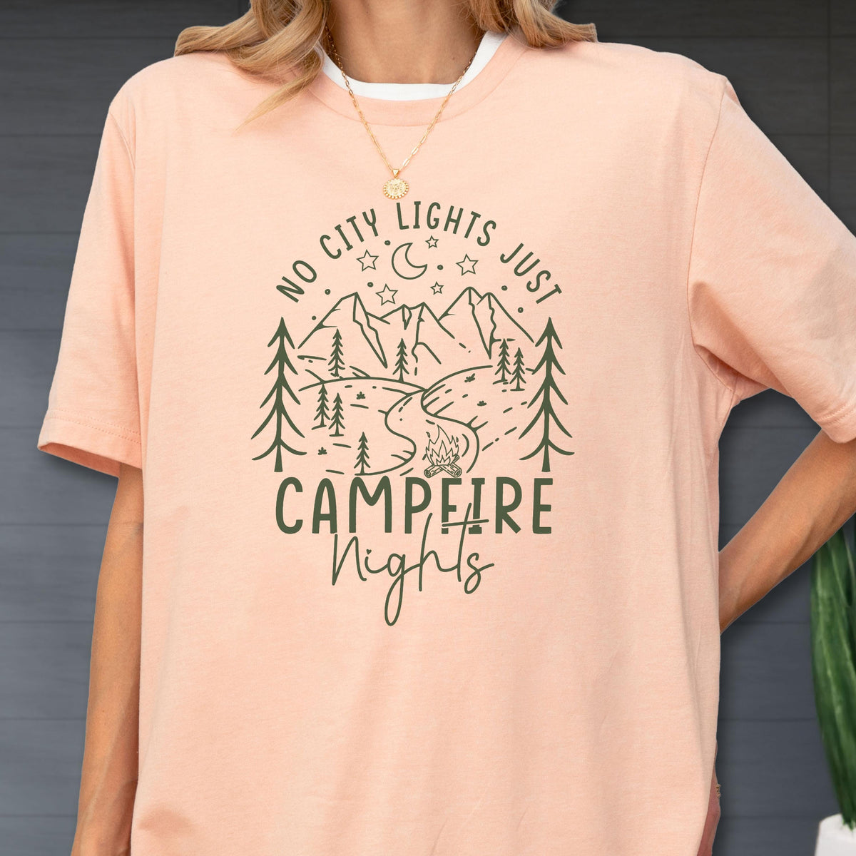 Campfire Nights Shirt, No City Lights Just Stars Tee, Camping Bonfire T-Shirt, Outdoor Nature Adventure Top, Cozy Forest Tee, Family T Shirt