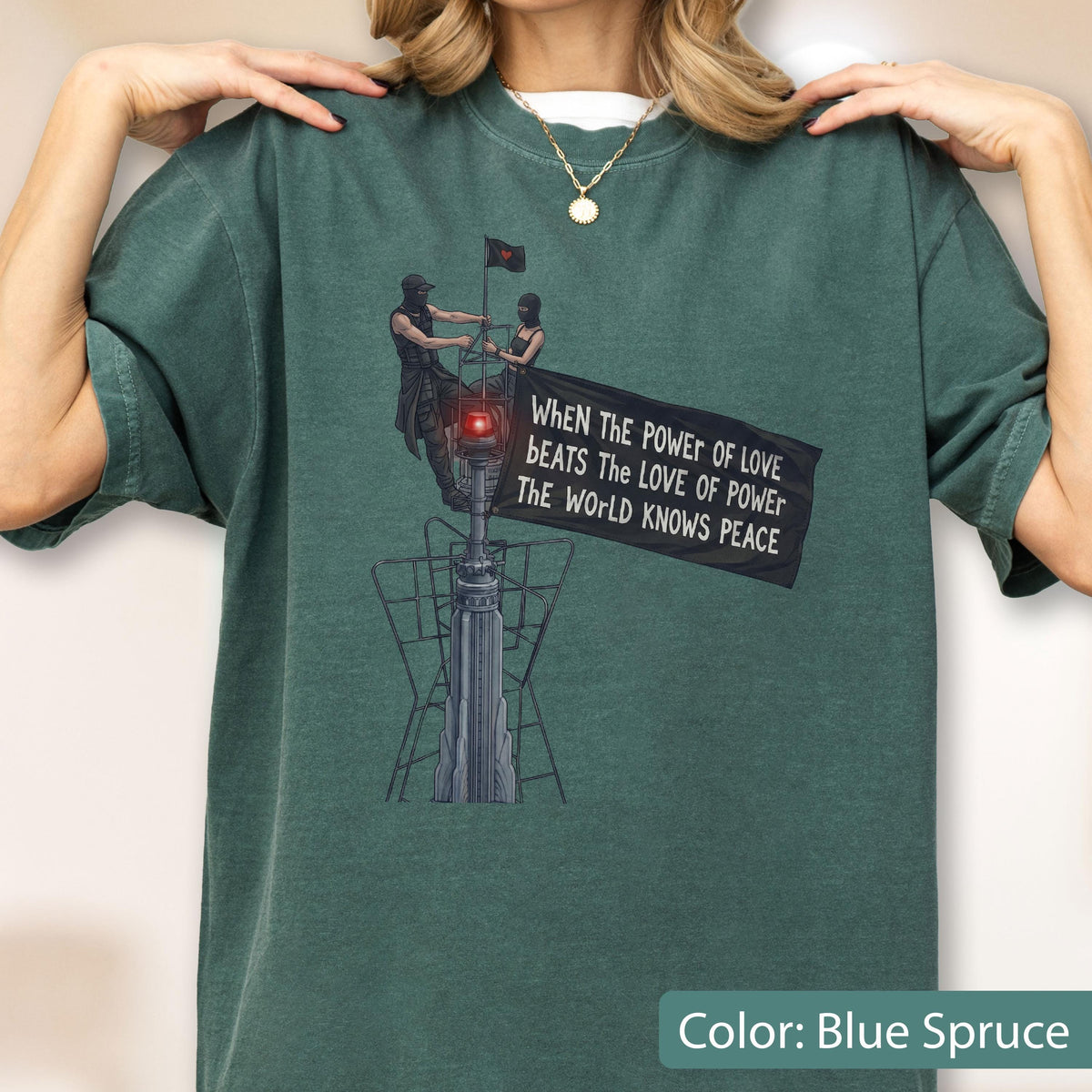 Comfort Colors® Power Of Love T Shirt, Peace Activist Shirt, Empire State Building Shirt, NYC Skyline T-Shirt, Streetwear Gift