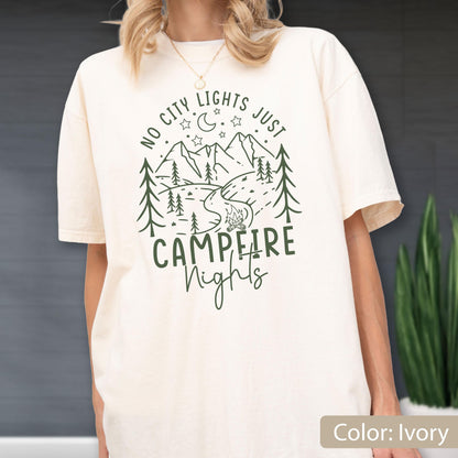 Comfort Colors Campfire Nights Shirt: Cozy Camping Bonfire Tee