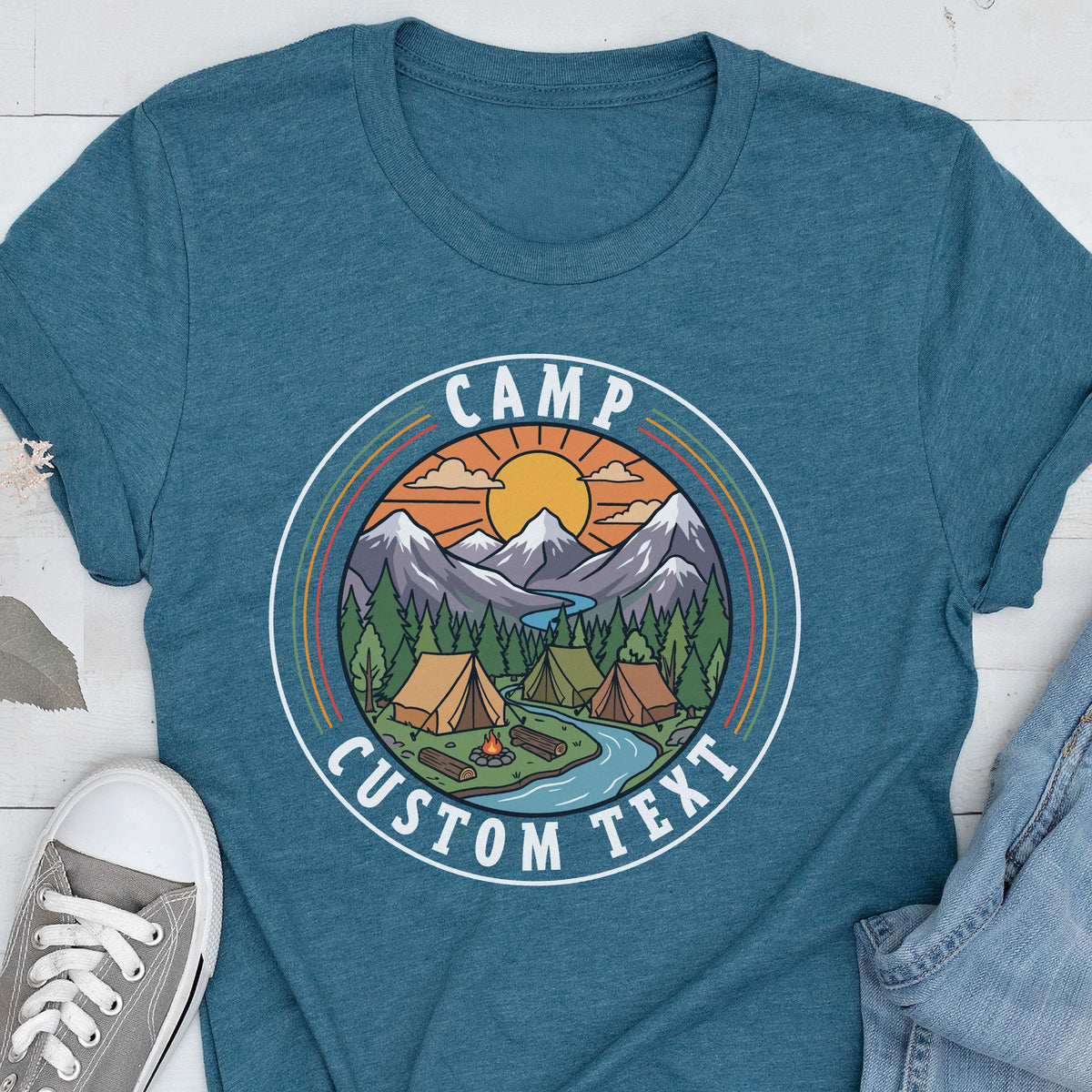 Camp Custom Text Shirt, Family Camping T-Shirt, Nature Lover Tee, Mountain Sunset Shirt, Camping Trip Gift, Outdoor Lover Tee, Vacation Tees