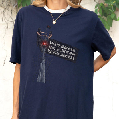 When Love Beats Power Of Love Tee, Urban Peace Activist Shirt, Empire State Building Shirt, NYC Skyline T-Shirt, Streetwear Gift,
