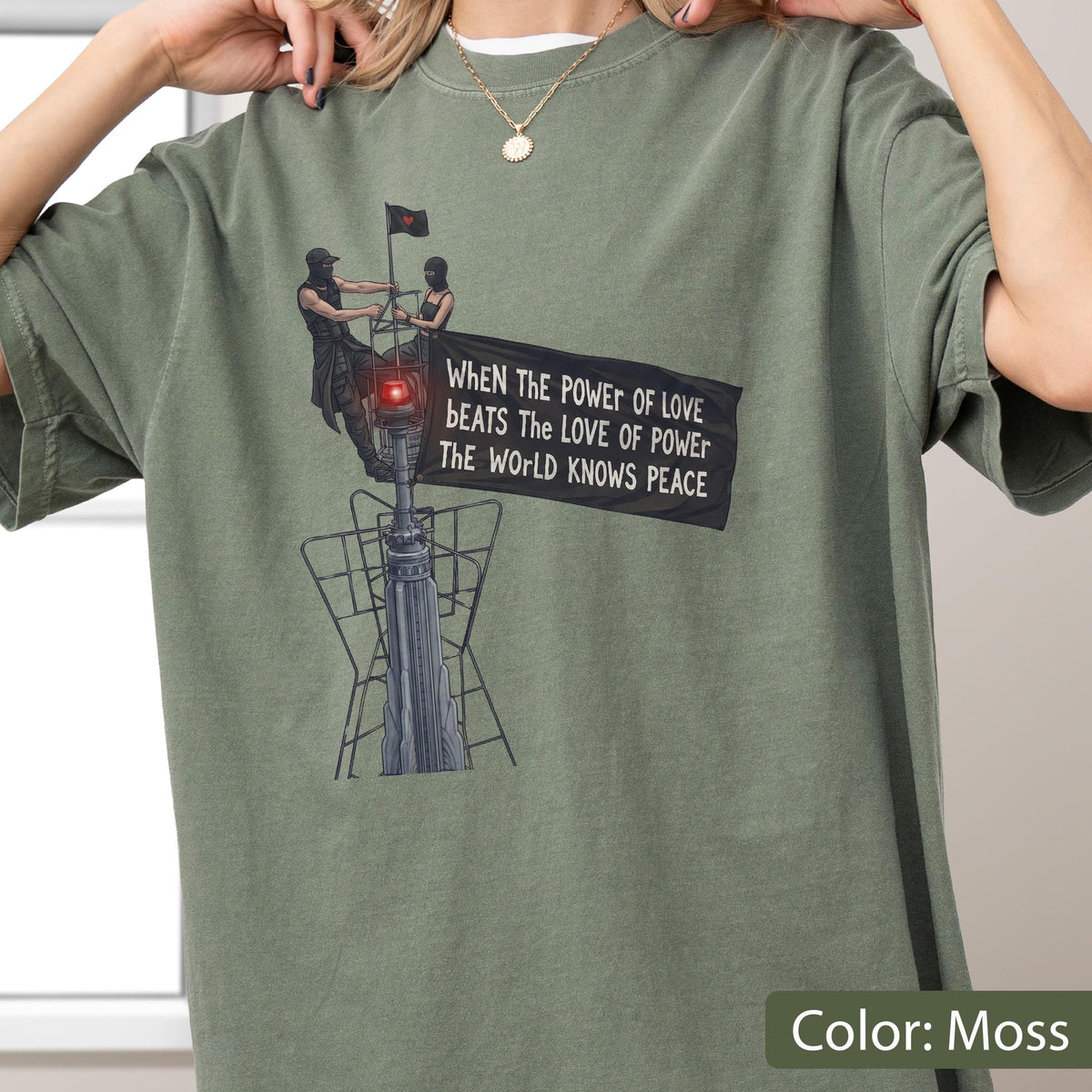 Comfort Colors® Power Of Love T Shirt, Peace Activist Shirt, Empire State Building Shirt, NYC Skyline T-Shirt, Streetwear Gift