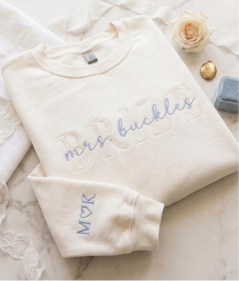 Personalized Embroidered Bride Sweatshirt, Custom Wedding Gift, Future Mrs Shirt, Embroidered Crewneck