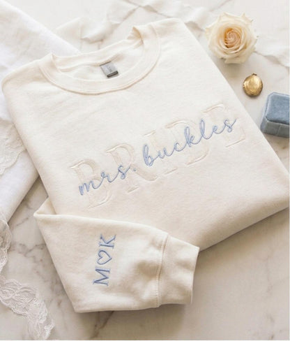 Personalized Embroidered Bride Sweatshirt, Custom Wedding Gift, Future Mrs Shirt, Embroidered Crewneck