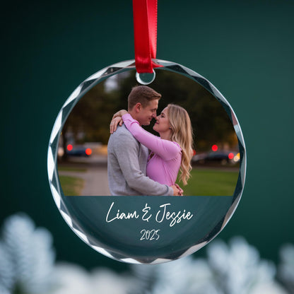 Personalized Photo Glass Christmas Ornament, Custom Family Picture Keepsake, Pet or Couple Holiday Gift, 2026 Ornament