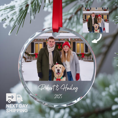 Personalized Photo Glass Christmas Ornament, Custom Family Picture Keepsake, Pet or Couple Holiday Gift, 2026 Ornament