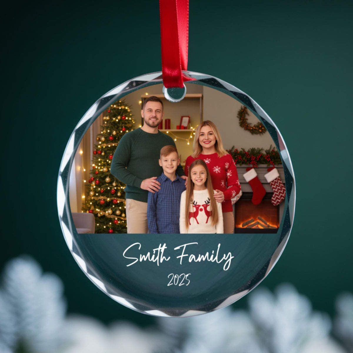 Personalized Photo Glass Christmas Ornament, Custom Family Picture Keepsake, Pet or Couple Holiday Gift, 2026 Ornament