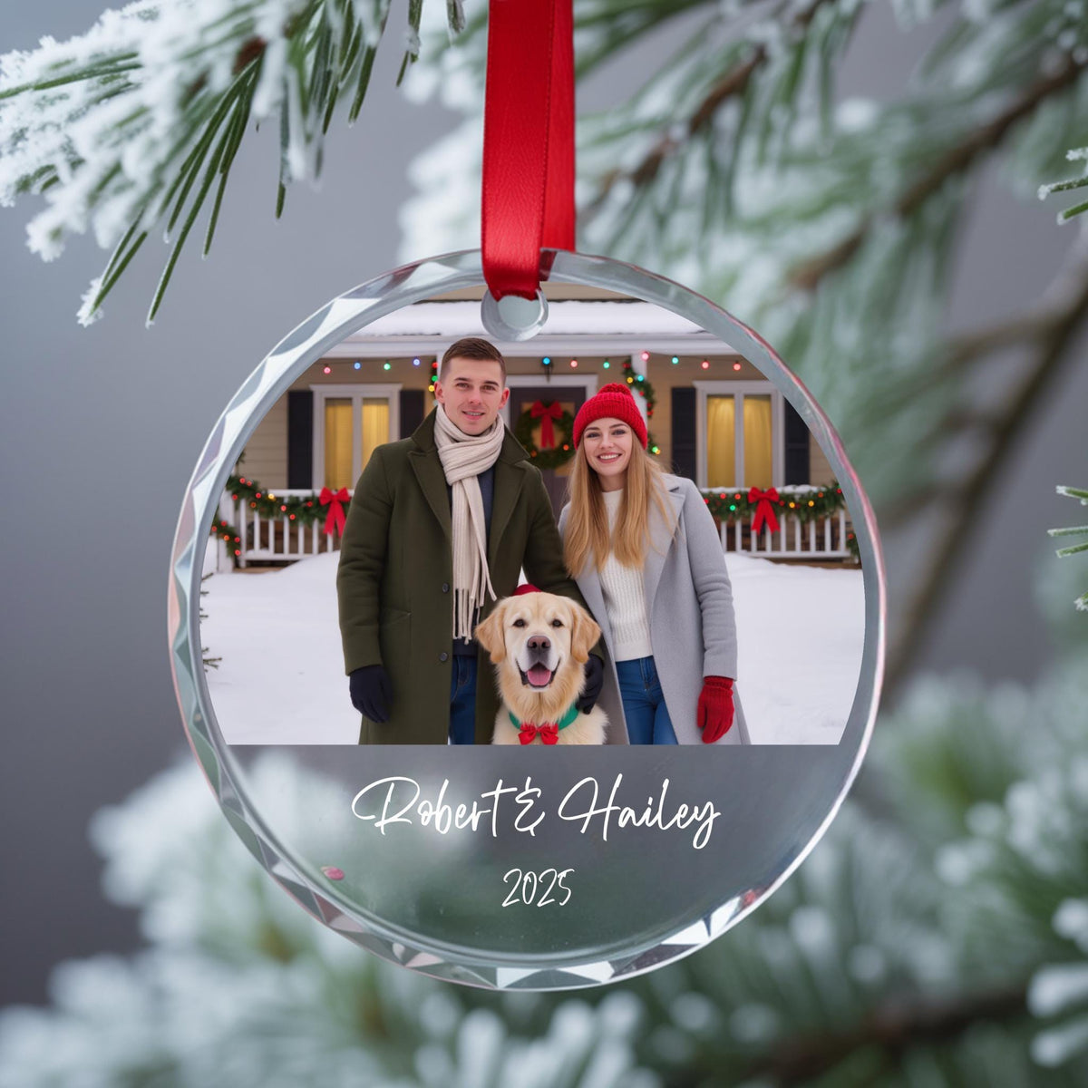 Personalized Photo Glass Christmas Ornament, Custom Family Picture Keepsake, Pet or Couple Holiday Gift, 2026 Ornament