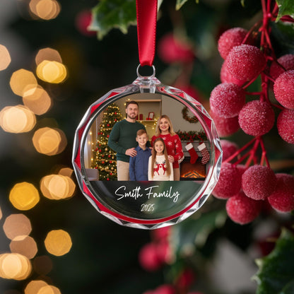 Personalized Photo Glass Christmas Ornament, Custom Family Picture Keepsake, Pet or Couple Holiday Gift, 2026 Ornament