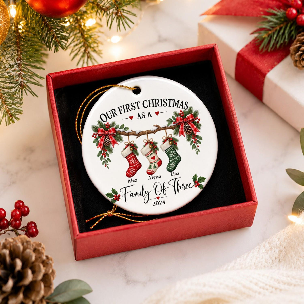 Family Of Three Christmas Ornament, Custom New Family Ornament, Baby's First Christmas Ornament, Personalized Family Ornament