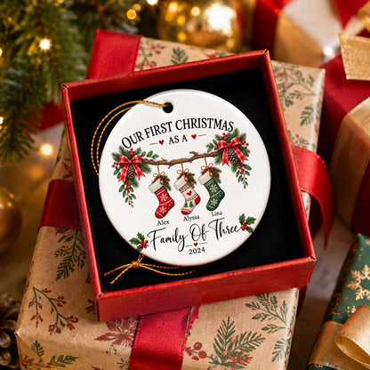 Family Of Three Christmas Ornament, Custom New Family Ornament, Baby's First Christmas Ornament, Personalized Family Ornament