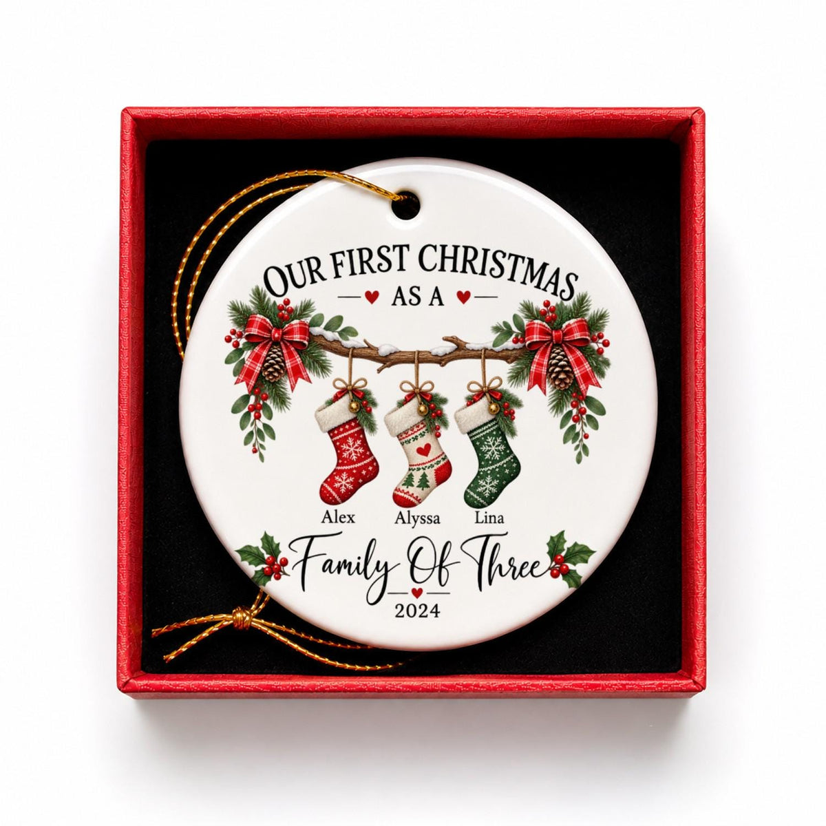 Family Of Three Christmas Ornament, Custom New Family Ornament, Baby's First Christmas Ornament, Personalized Family Ornament