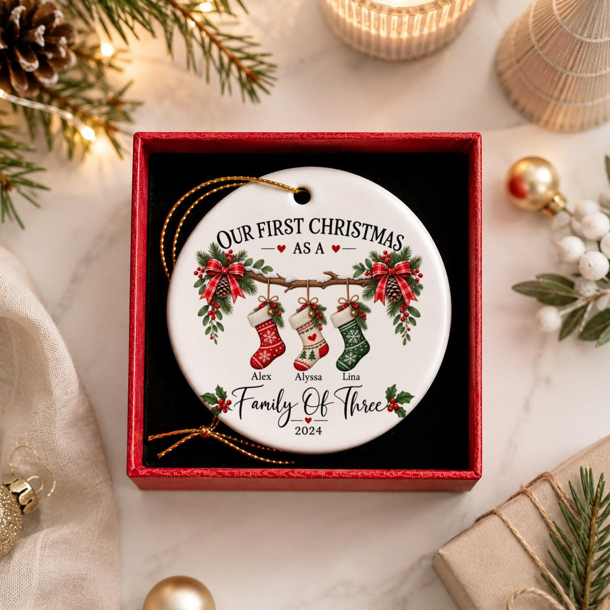 Family Of Three Christmas Ornament, Custom New Family Ornament, Baby's First Christmas Ornament, Personalized Family Ornament