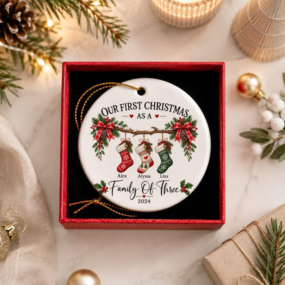 Family Of Three Christmas Ornament, Custom New Family Ornament, Baby's First Christmas Ornament, Personalized Family Ornament