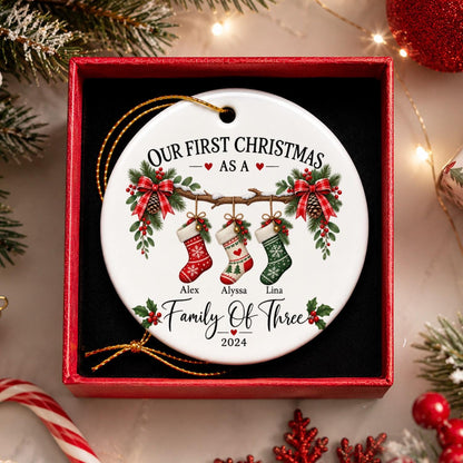 Family Of Three Christmas Ornament, Custom New Family Ornament, Baby's First Christmas Ornament, Personalized Family Ornament