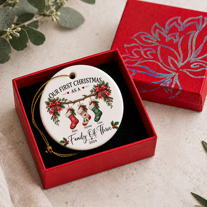 Family Of Three Christmas Ornament, Custom New Family Ornament, Baby's First Christmas Ornament, Personalized Family Ornament