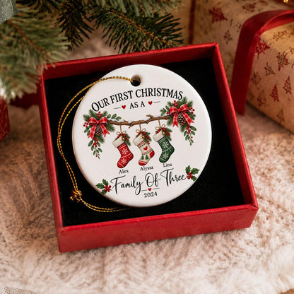 Family Of Three Christmas Ornament, Custom New Family Ornament, Baby's First Christmas Ornament, Personalized Family Ornament