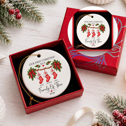 Family Of Three Christmas Ornament, Custom New Family Ornament, Baby's First Christmas Ornament, Personalized Family Ornament