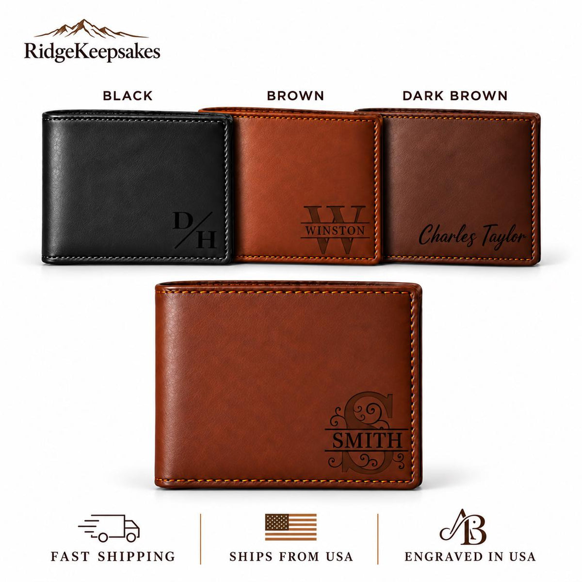 Personalized Leather Wallet, Engraved Deer Skull, Slim Front Pocket, RFID Protection (Gift for Him)
