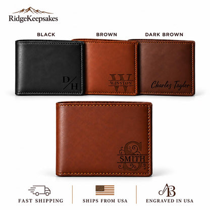 Personalized Leather Wallet, Engraved Deer Skull, Slim Front Pocket, RFID Protection (Gift for Him)