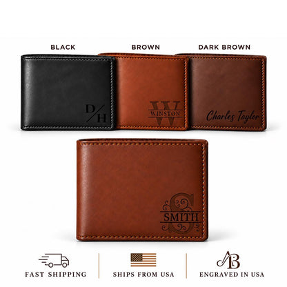 Personalized Leather Wallet, Engraved Deer Skull, Slim Front Pocket, RFID Protection (Gift for Him)
